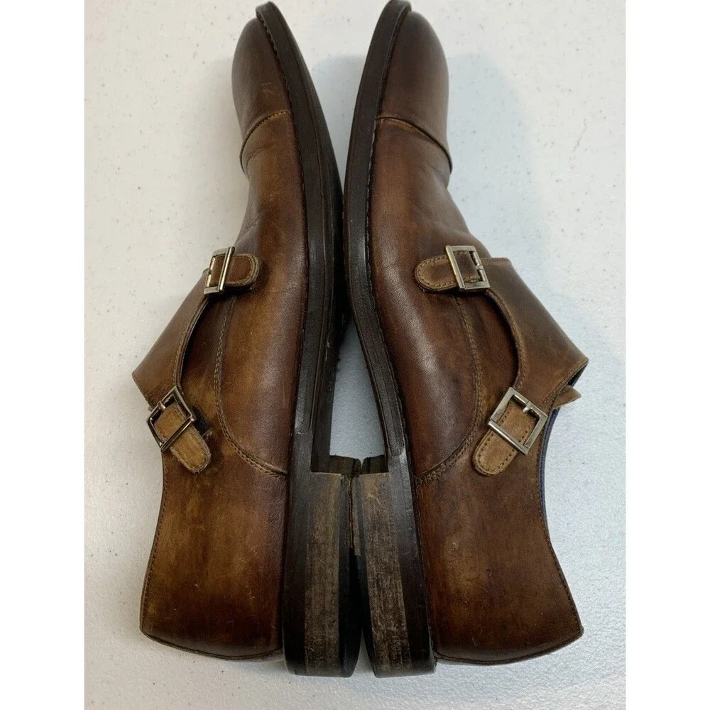 Peter Millar Monk Strap Dress Shoes Mens 10 Brown Leather Cap Toe Preppy